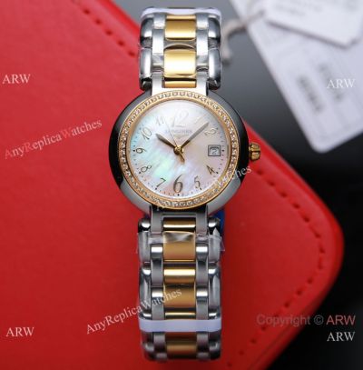 Swiss Quartz Longines PrimaLuna Lady Watch Pink MOP Face Diamond bezel